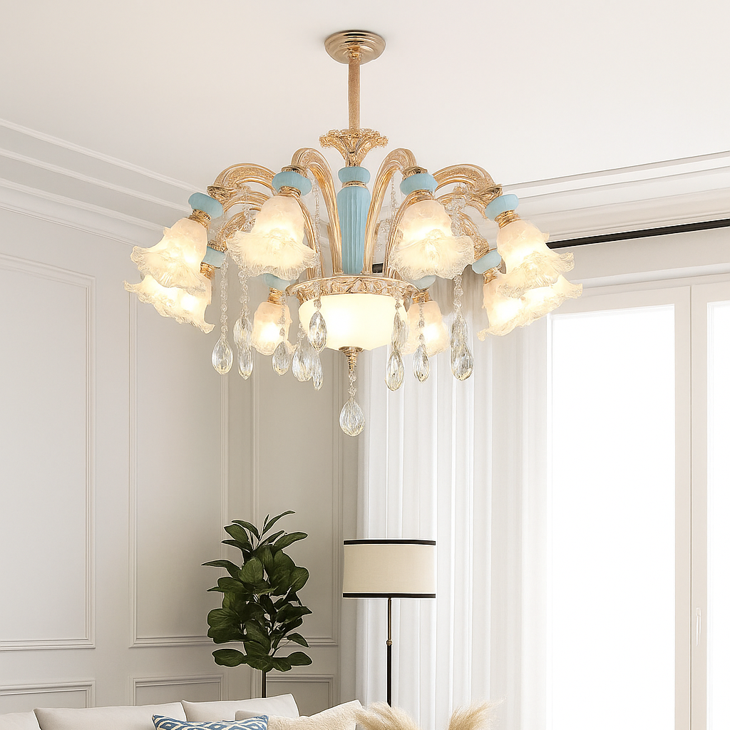 Lustre européen en cristal et céramique