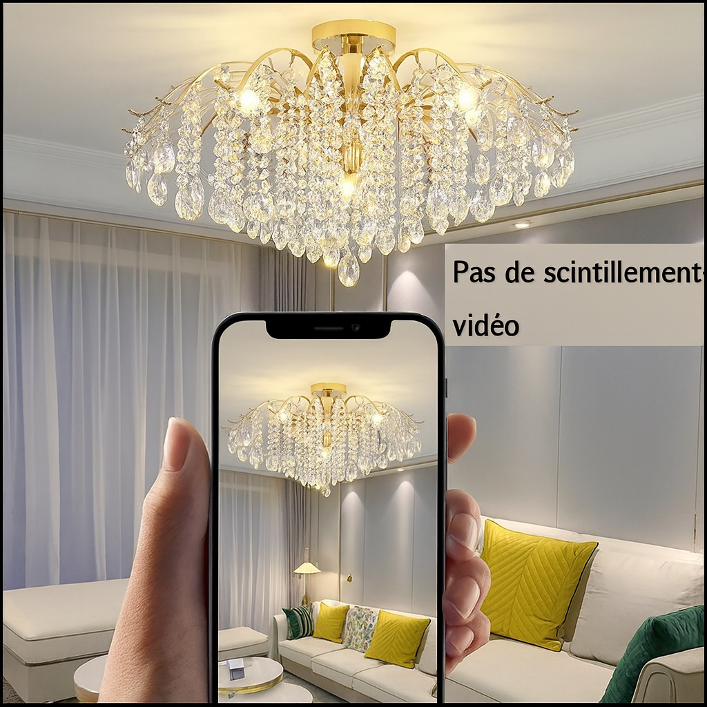 Lustre plafond cristal doré design