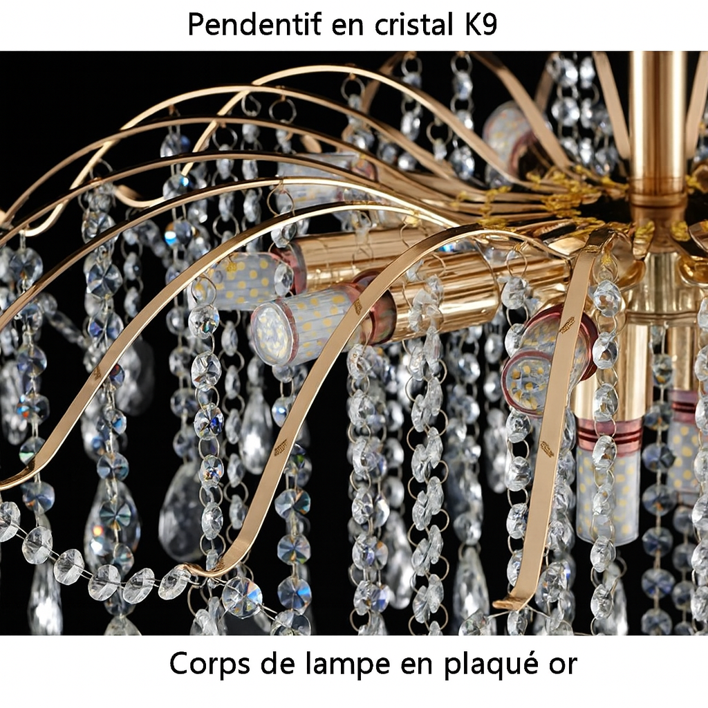 Lustre plafond cristal doré design