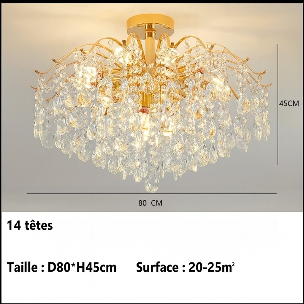 Lustre plafond cristal doré design