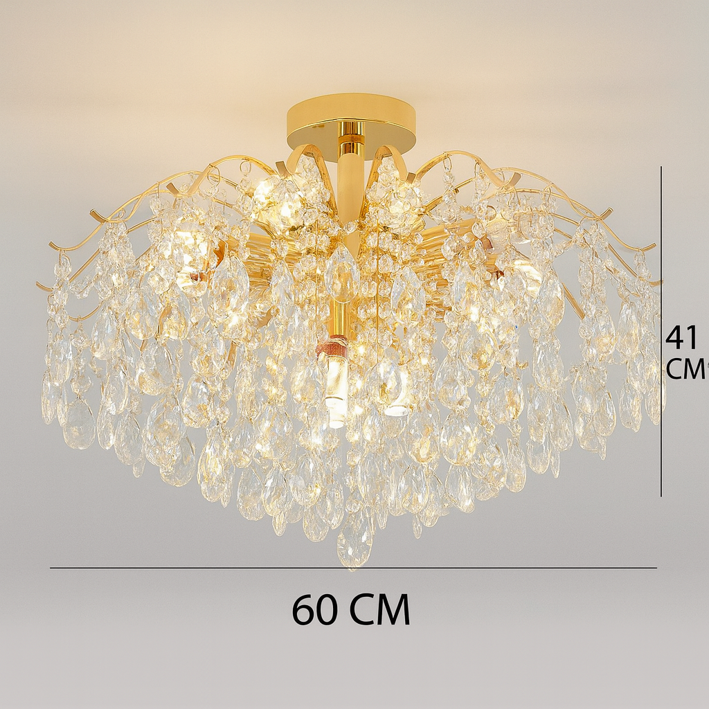Lustre plafond cristal doré design