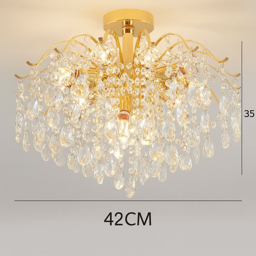 Lustre plafond cristal doré design