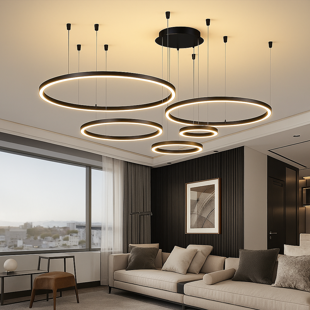 Lustre LED moderne anneaux suspendus