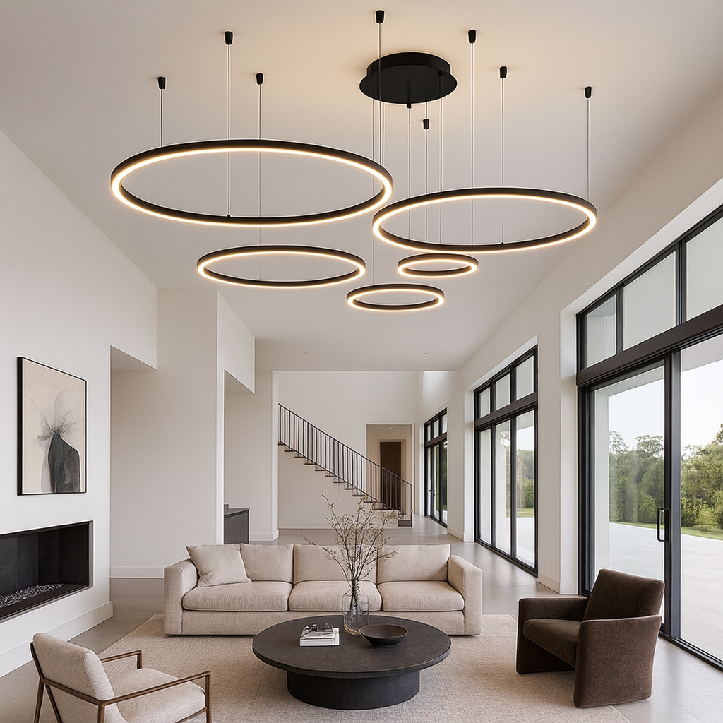 Lustre LED moderne anneaux suspendus
