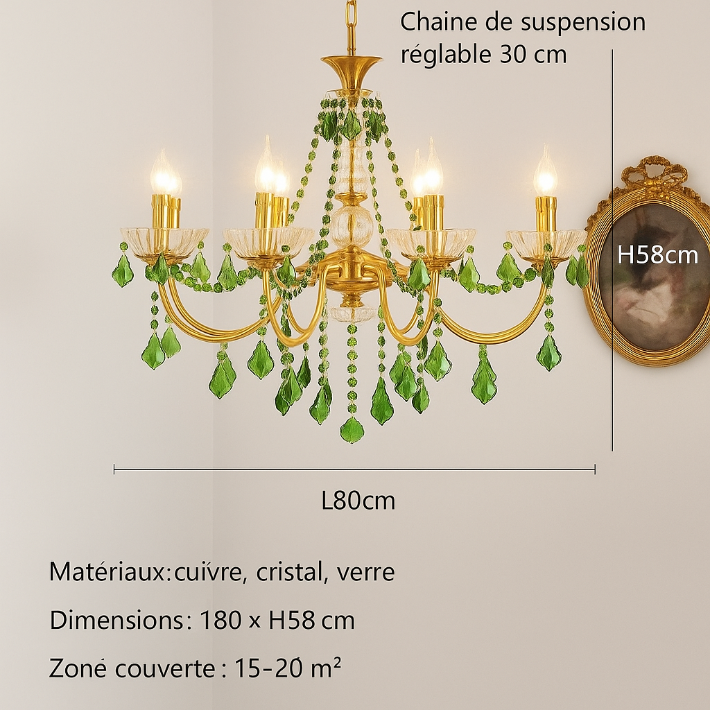 Lustre cristal vert cuivre rétro