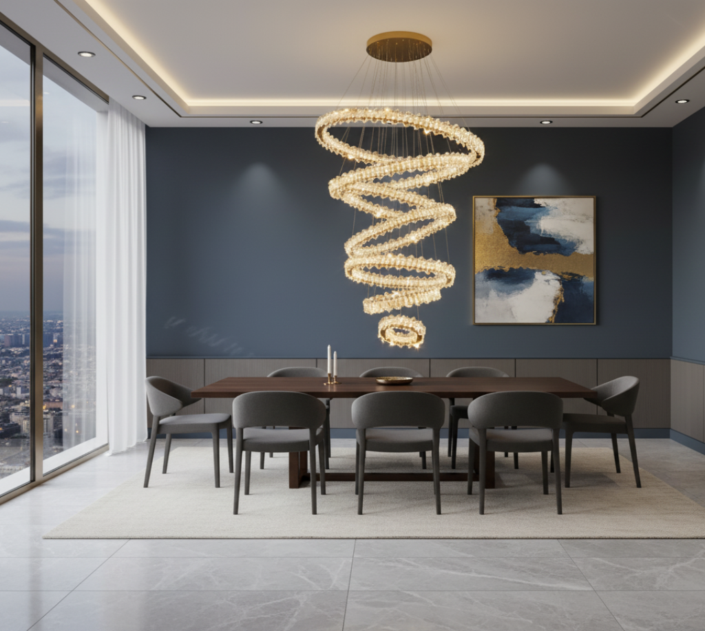 Lustre moderne cristal spiralé LED
