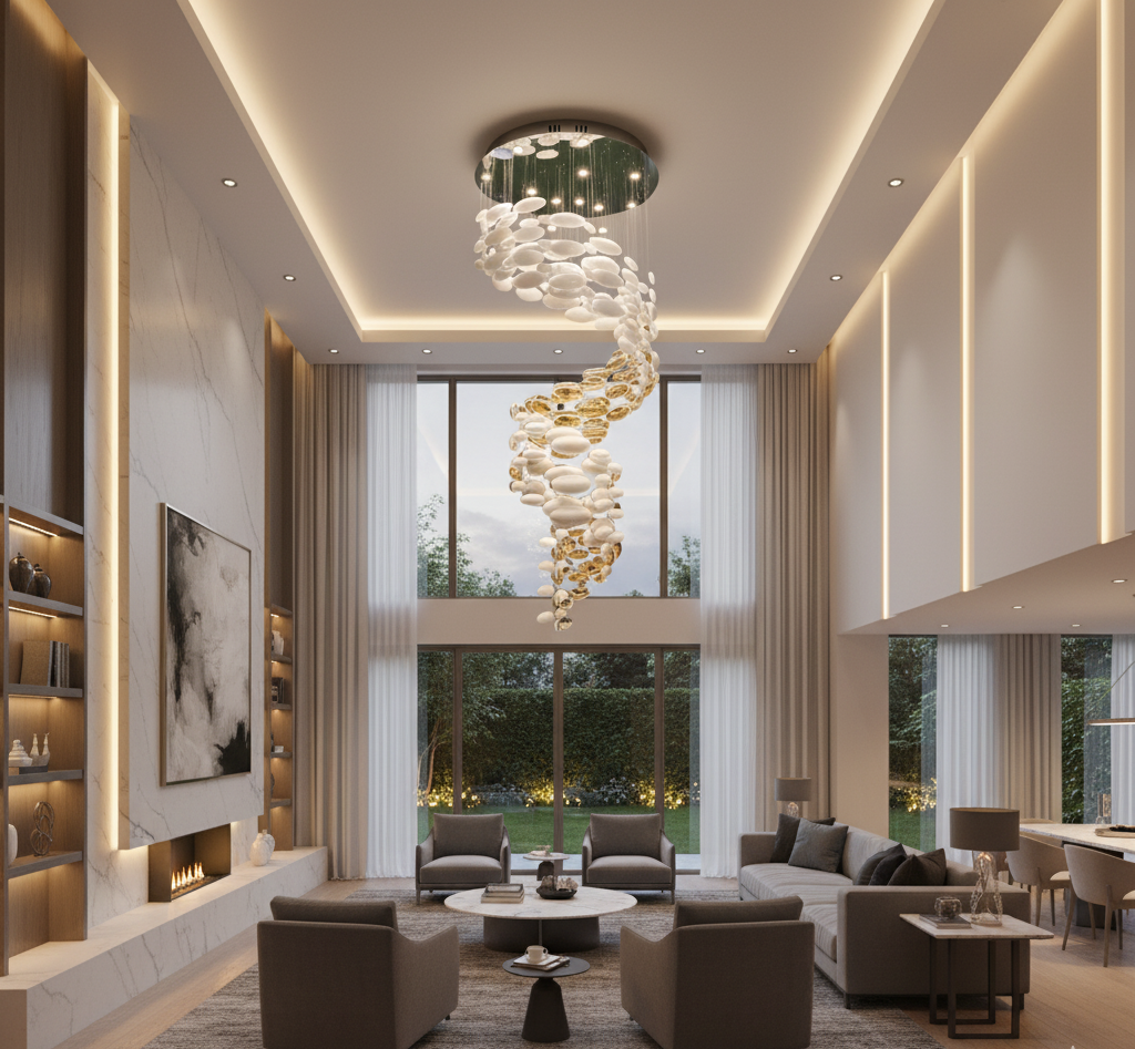 Lustre escalier cristal spiralé doré