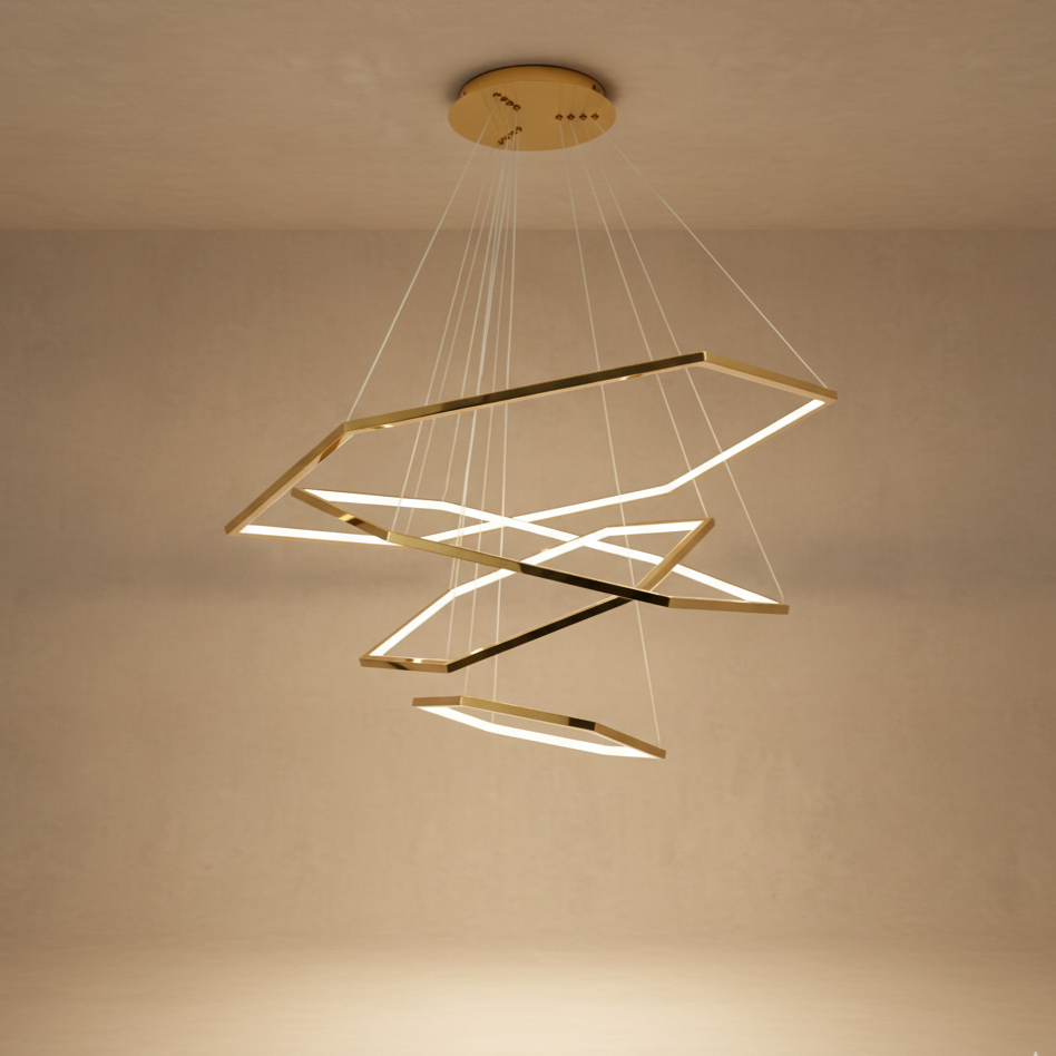 Suspension LED hexagonale dorée