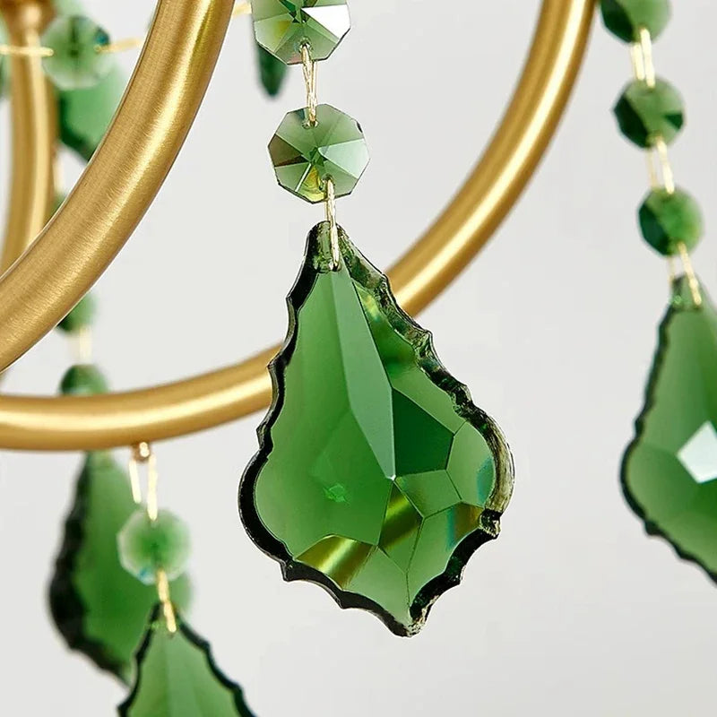 Lustre cristal vert cuivre rétro