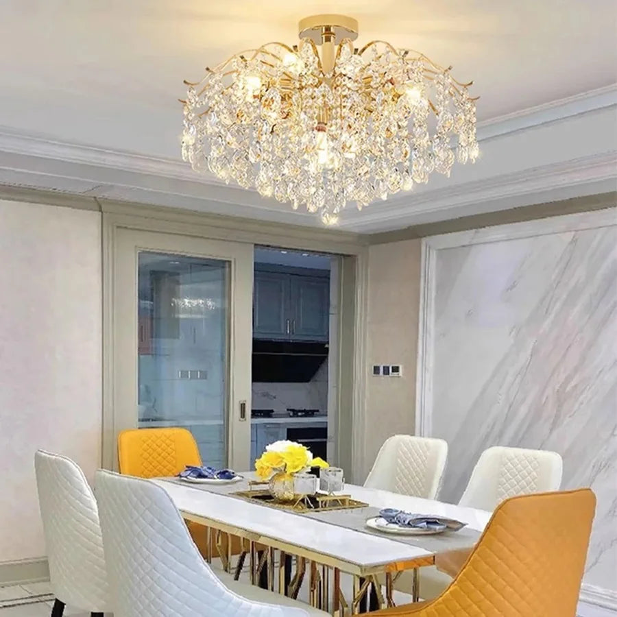 Lustre plafond cristal doré design