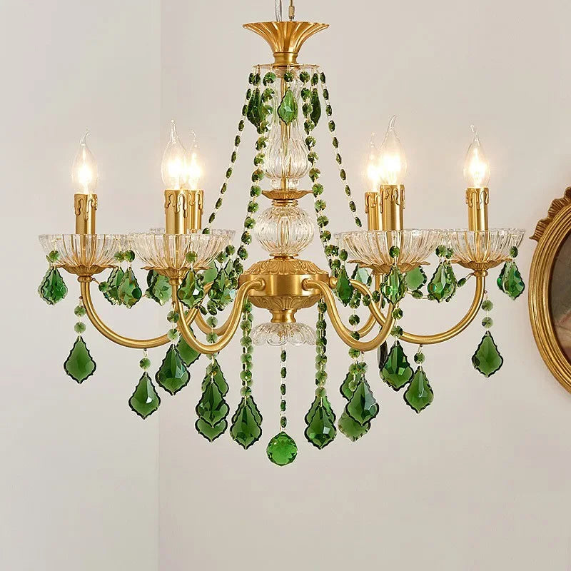 Lustre cristal vert cuivre rétro
