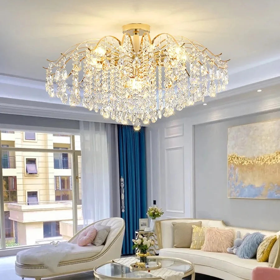 Lustre plafond cristal doré design