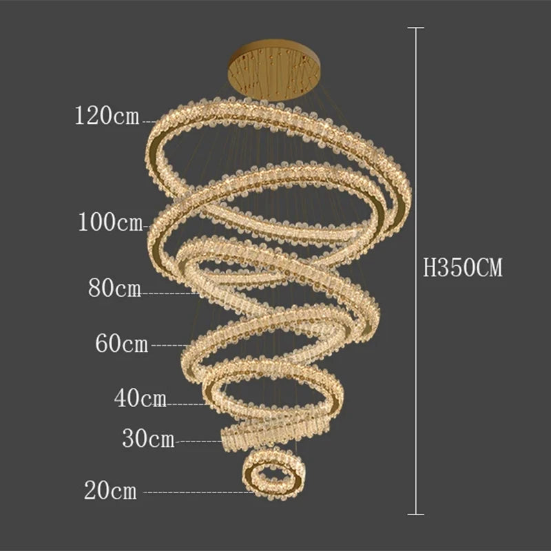 Lustre moderne cristal spiralé – Suspension LED design pour hauts plafonds et escaliers