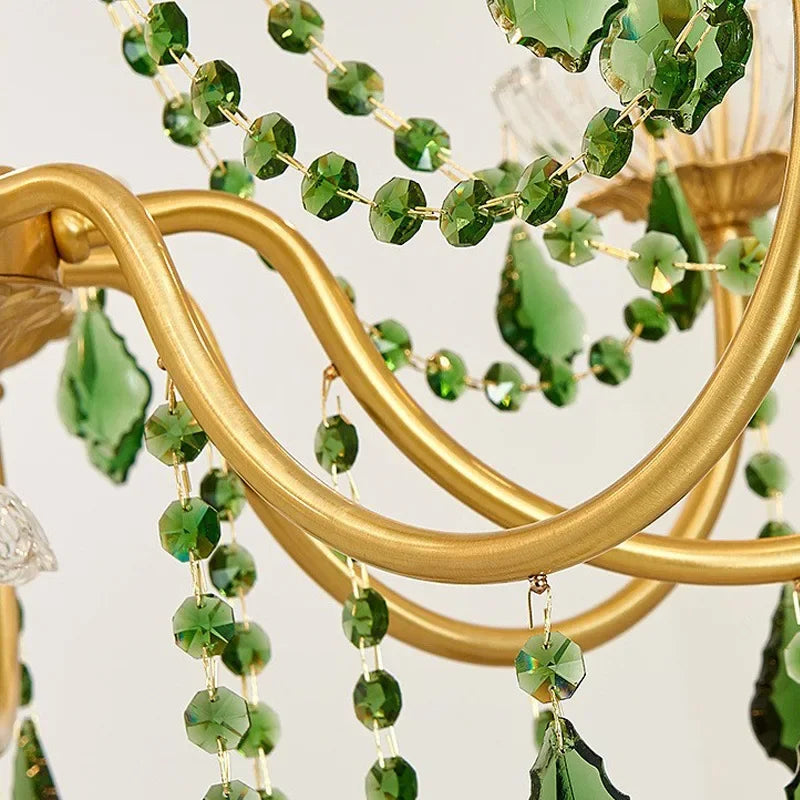 Lustre cristal vert cuivre rétro