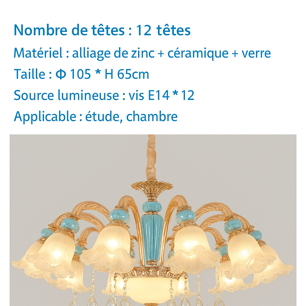 Lustre européen en cristal et céramique