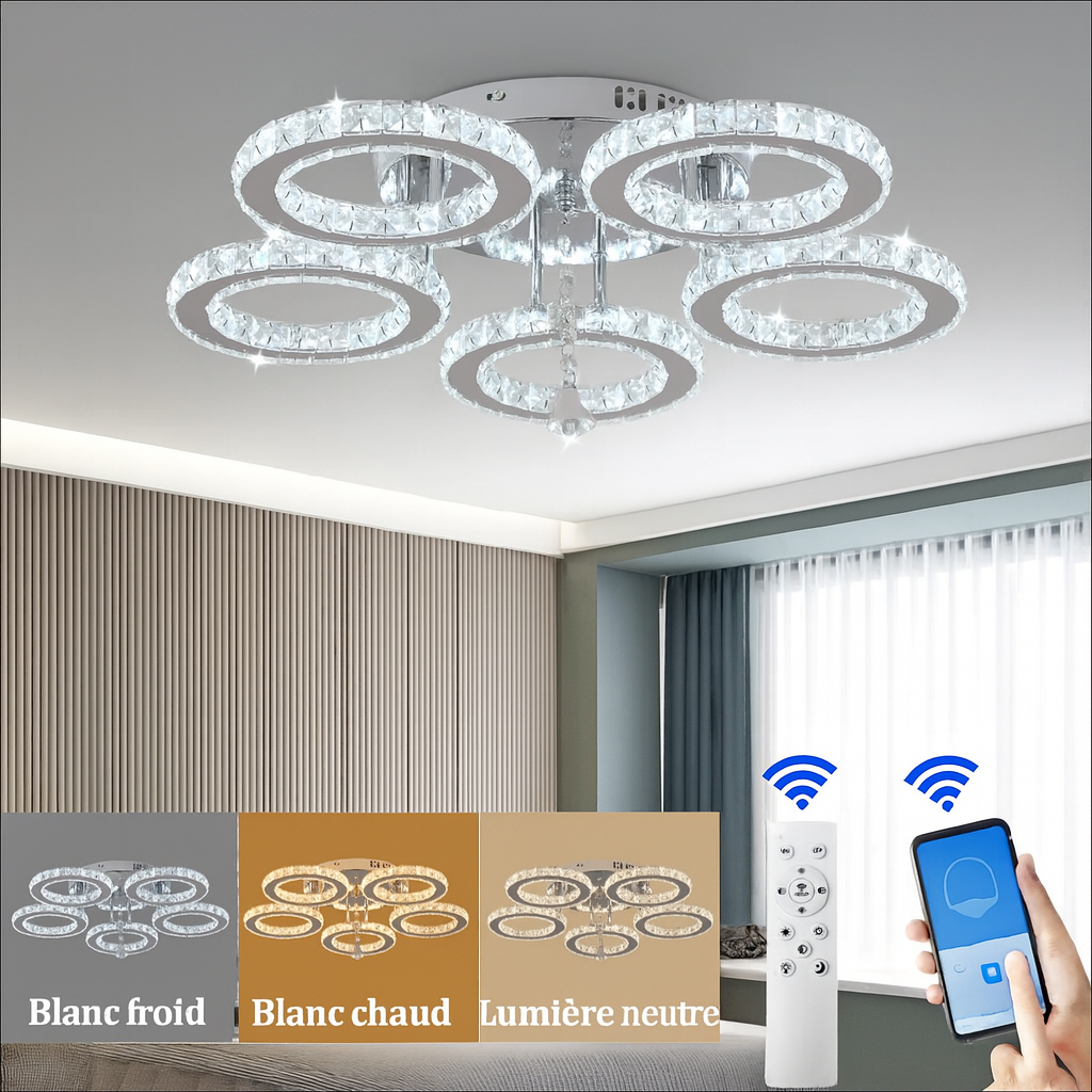 Plafonnier LED cristal moderne télécommande
