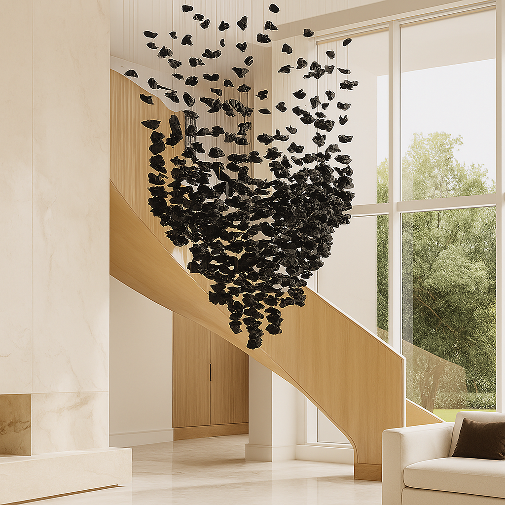 Lustre suspendu artistique noir pierre
