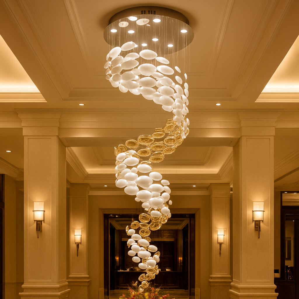 Lustre escalier cristal spiralé doré