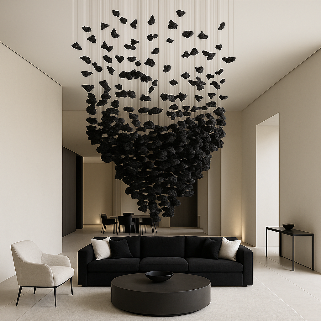 Lustre suspendu artistique noir pierre