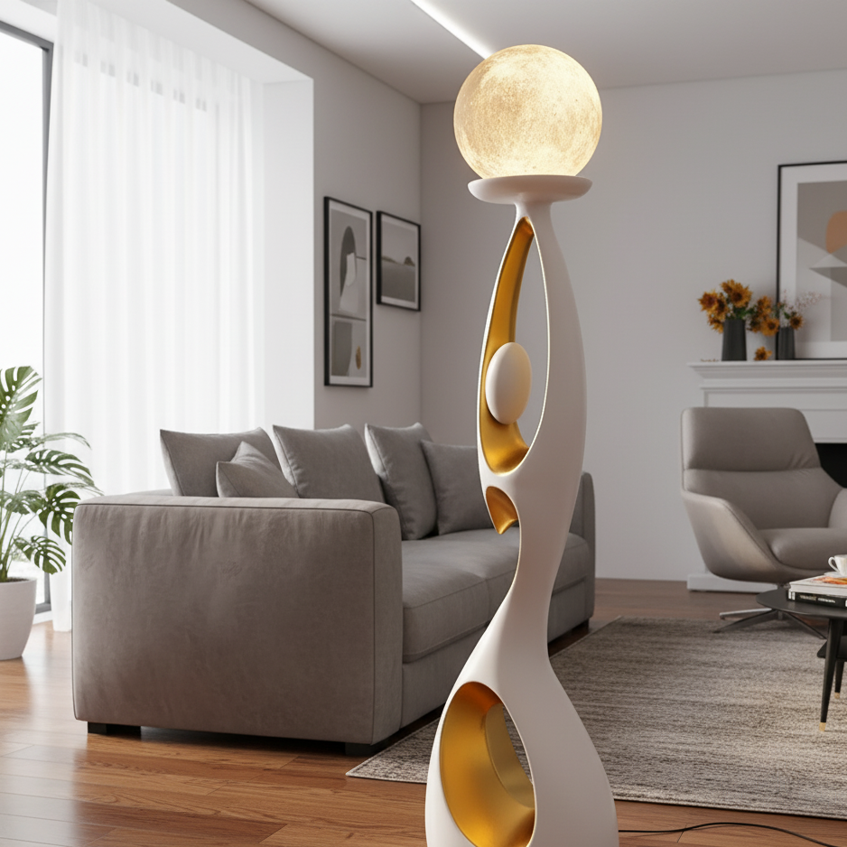 Sculpture décorative moderne avec lampe LED lune