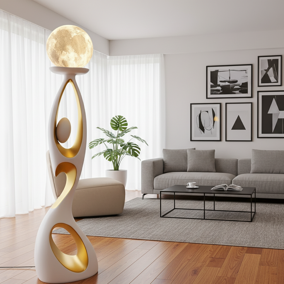 Sculpture décorative moderne avec lampe LED lune
