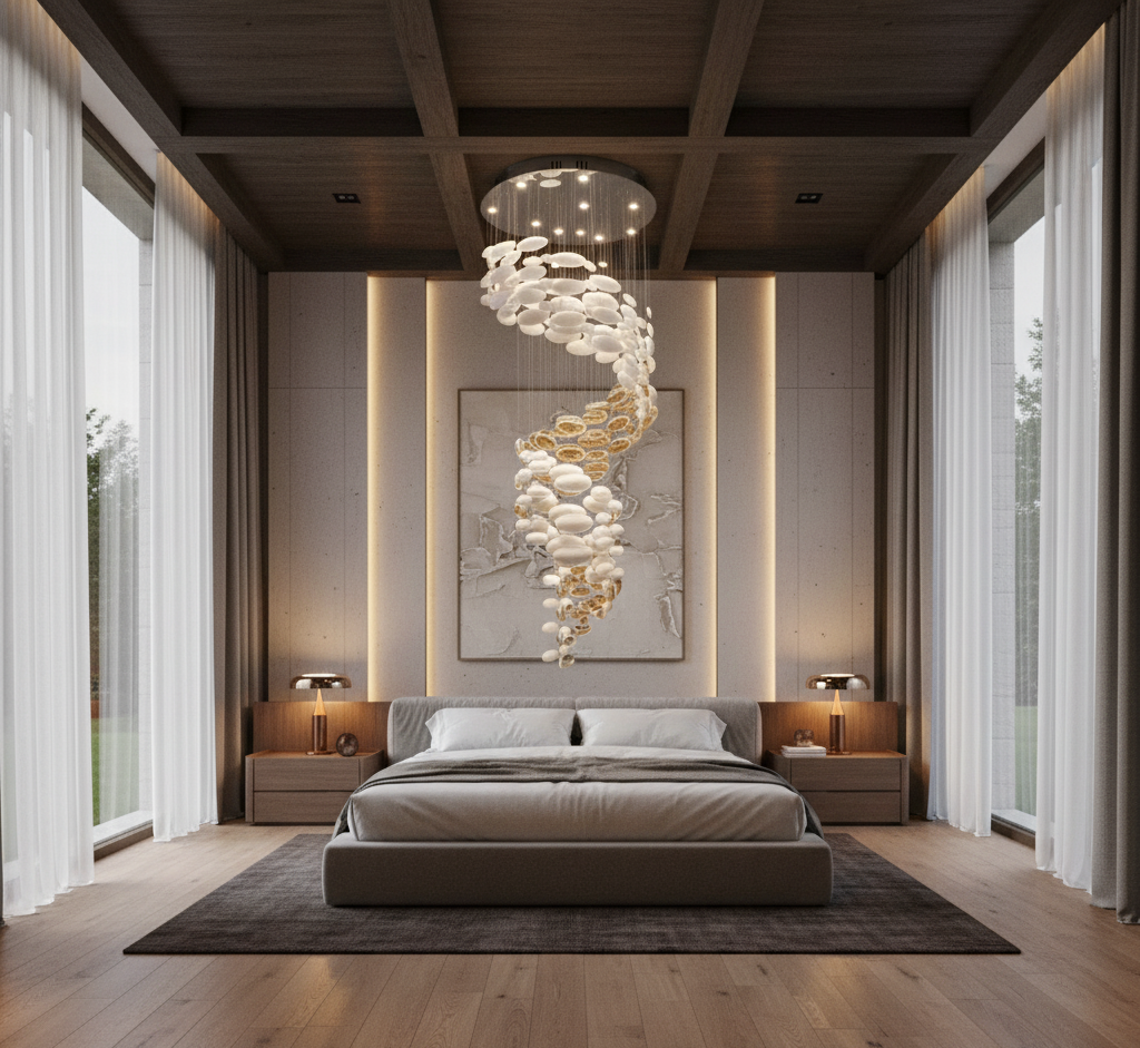 Lustre escalier cristal spiralé doré