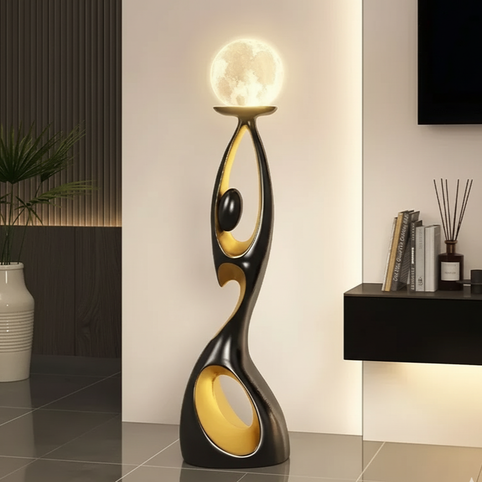 Sculpture décorative moderne avec lampe LED lune