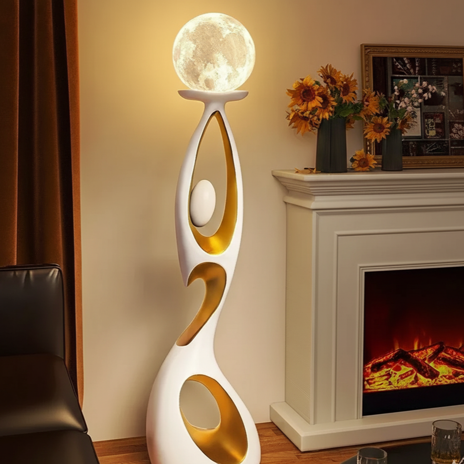 Sculpture décorative moderne avec lampe LED lune