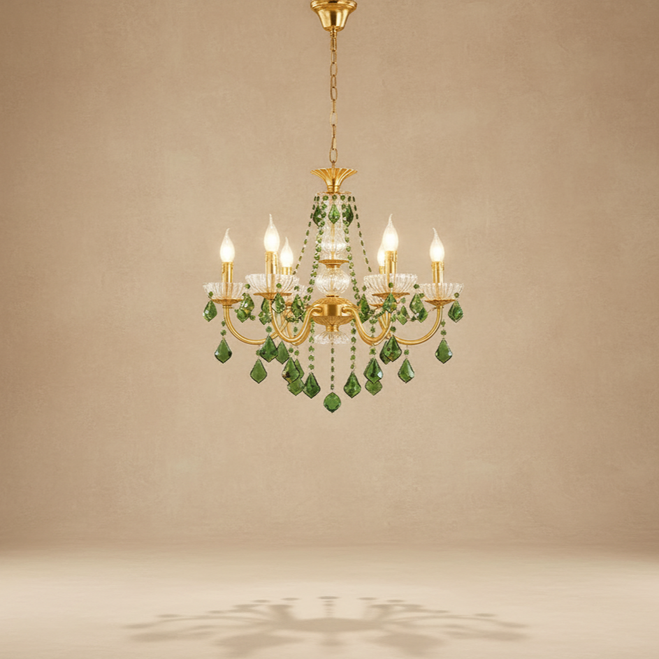 Lustre cristal vert cuivre rétro