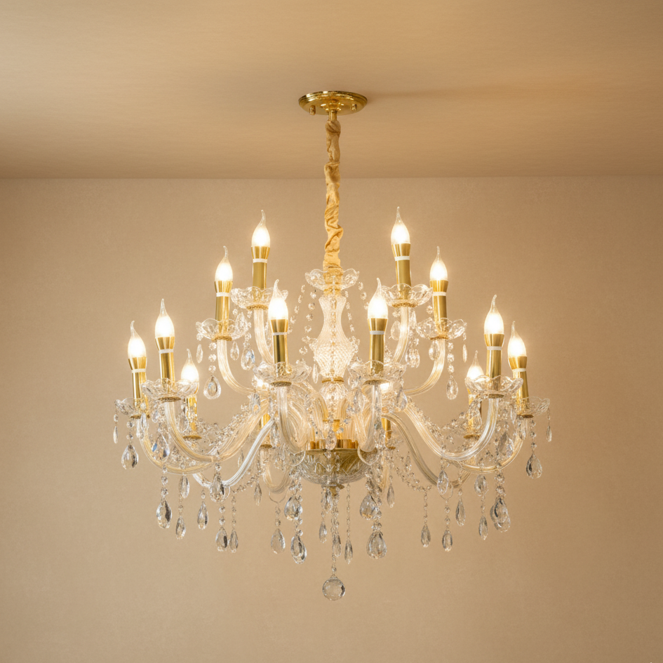 Lustre cristal doré classique