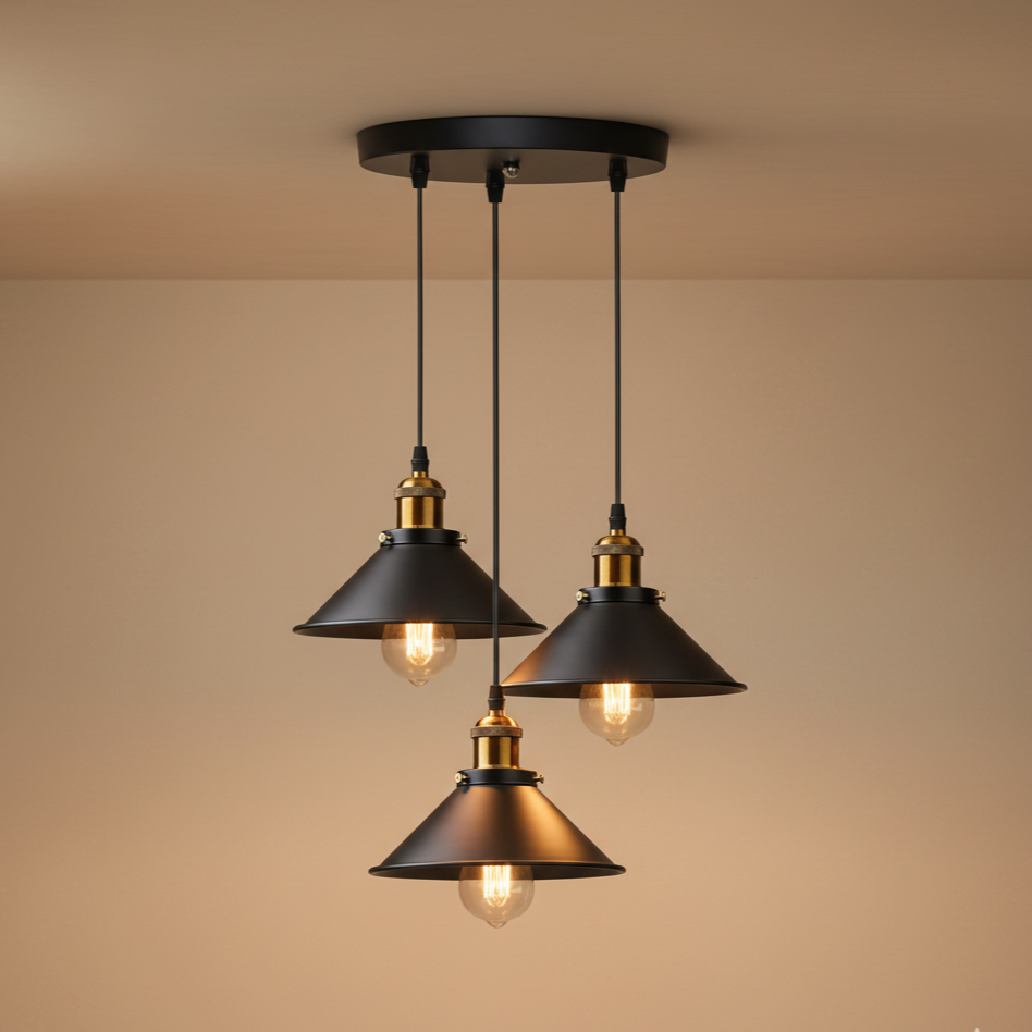Suspension industrielle noire vintage