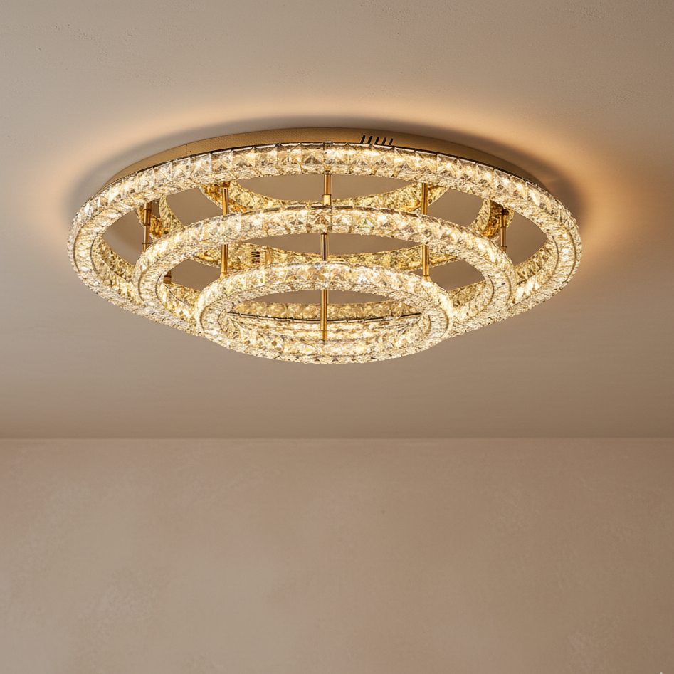 Lustre LED cristal doré rond
