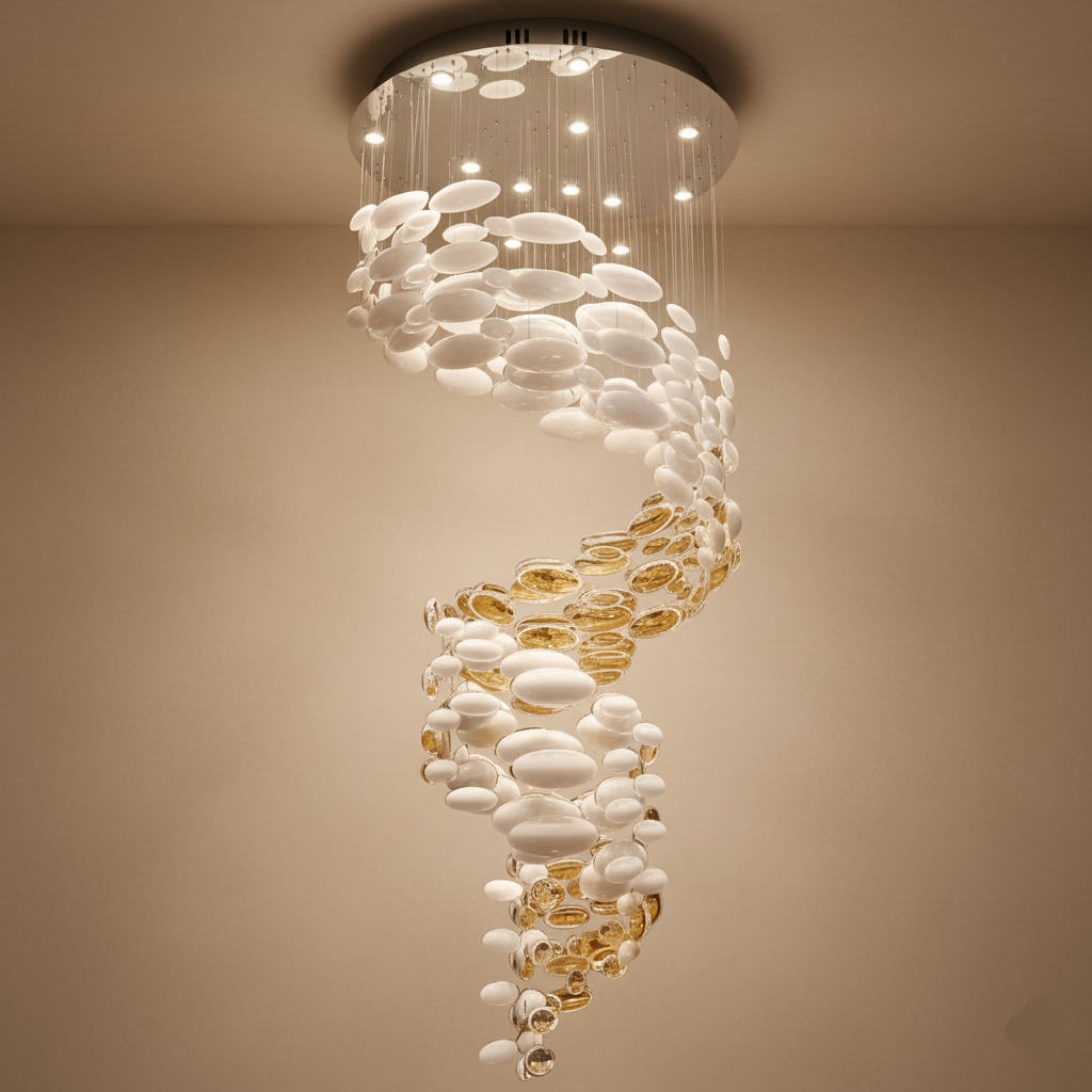 Lustre escalier cristal spiralé doré