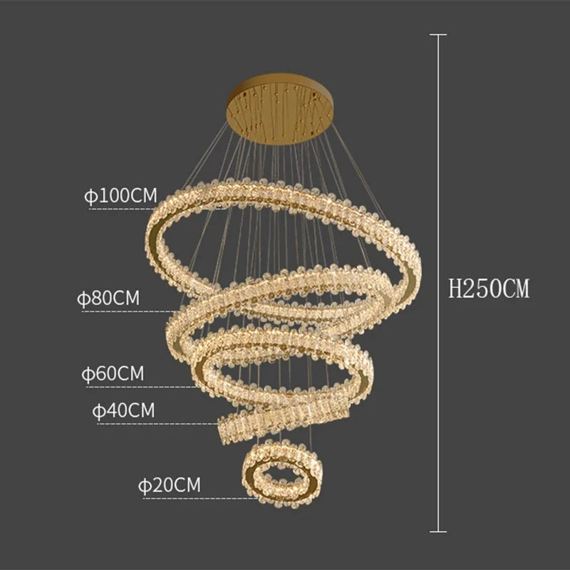 Lustre moderne cristal spiralé – Suspension LED design pour hauts plafonds et escaliers