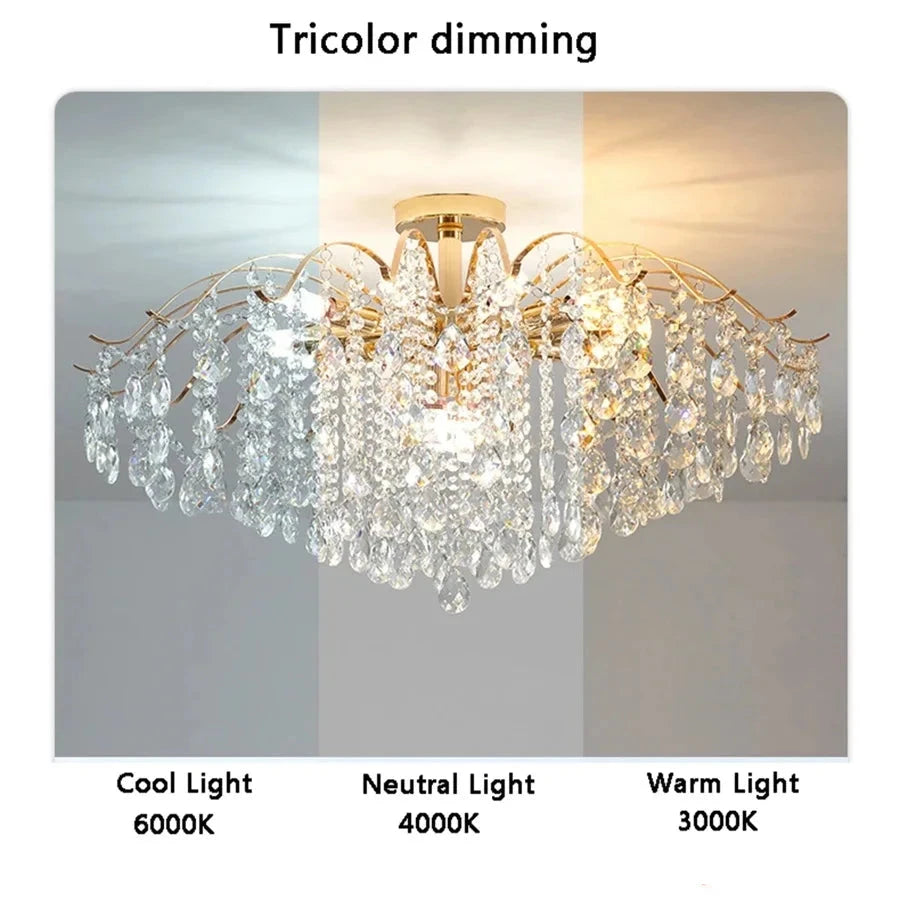 Lustre plafond cristal doré design