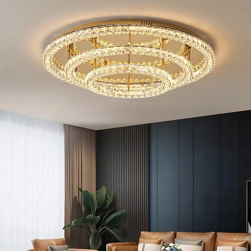 Lustre LED cristal doré rond