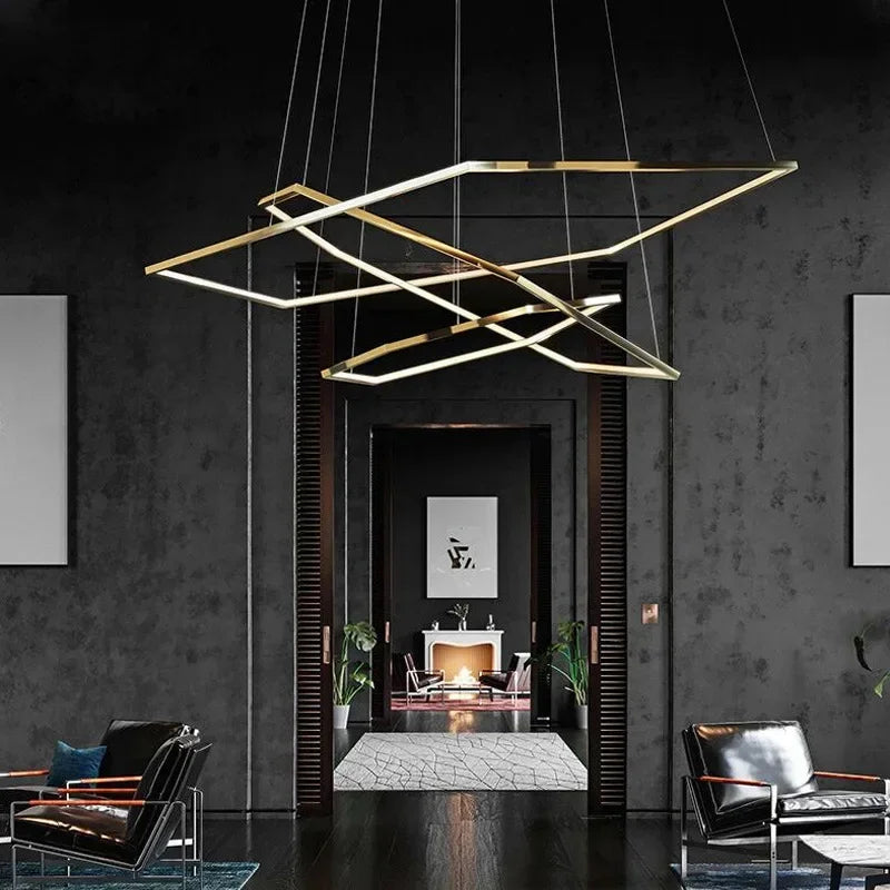 Suspension LED hexagonale dorée