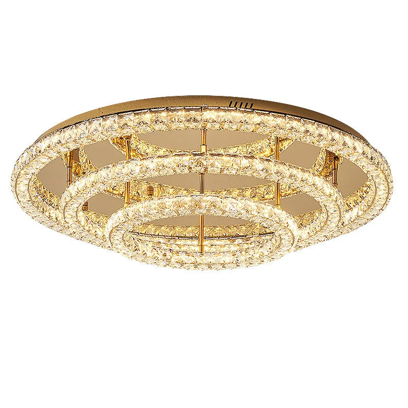 Lustre LED cristal doré rond