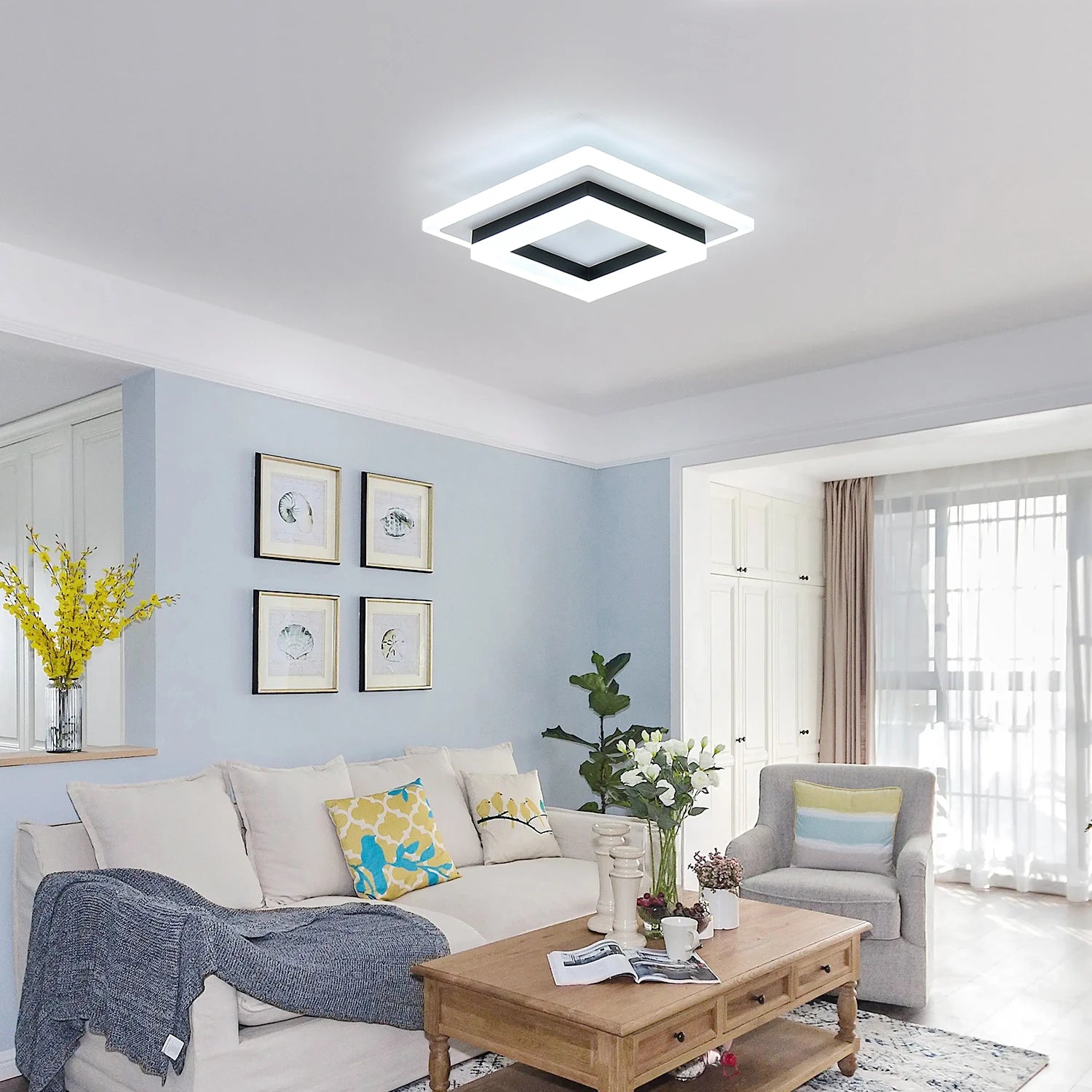 Plafonnier LED carré moderne blanc froid