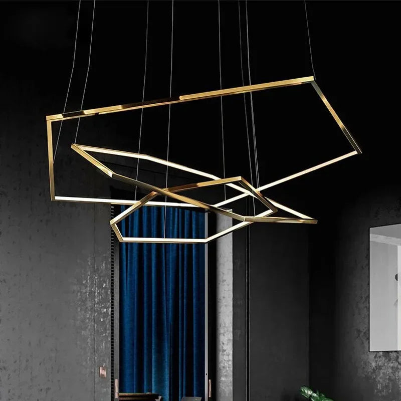 Suspension LED hexagonale dorée