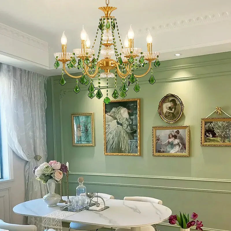 Lustre cristal vert cuivre rétro