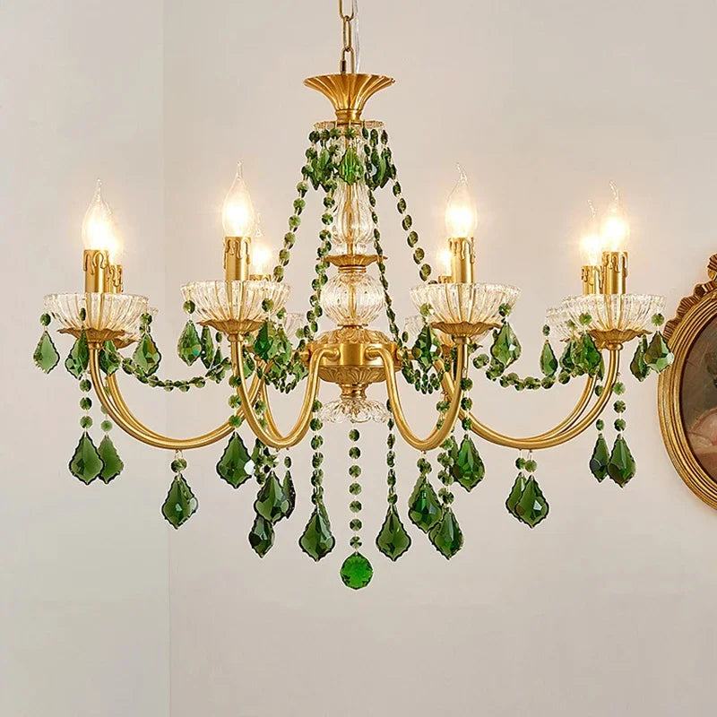 Lustre cristal vert cuivre rétro