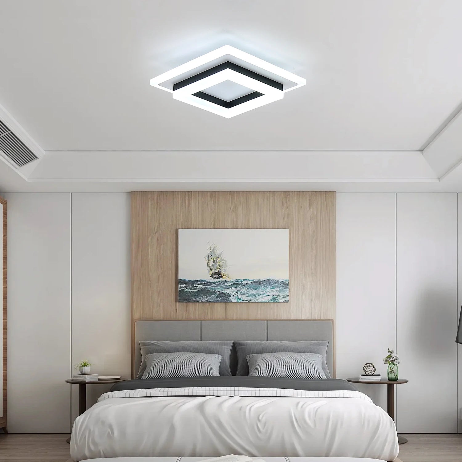 Plafonnier LED carré moderne blanc froid