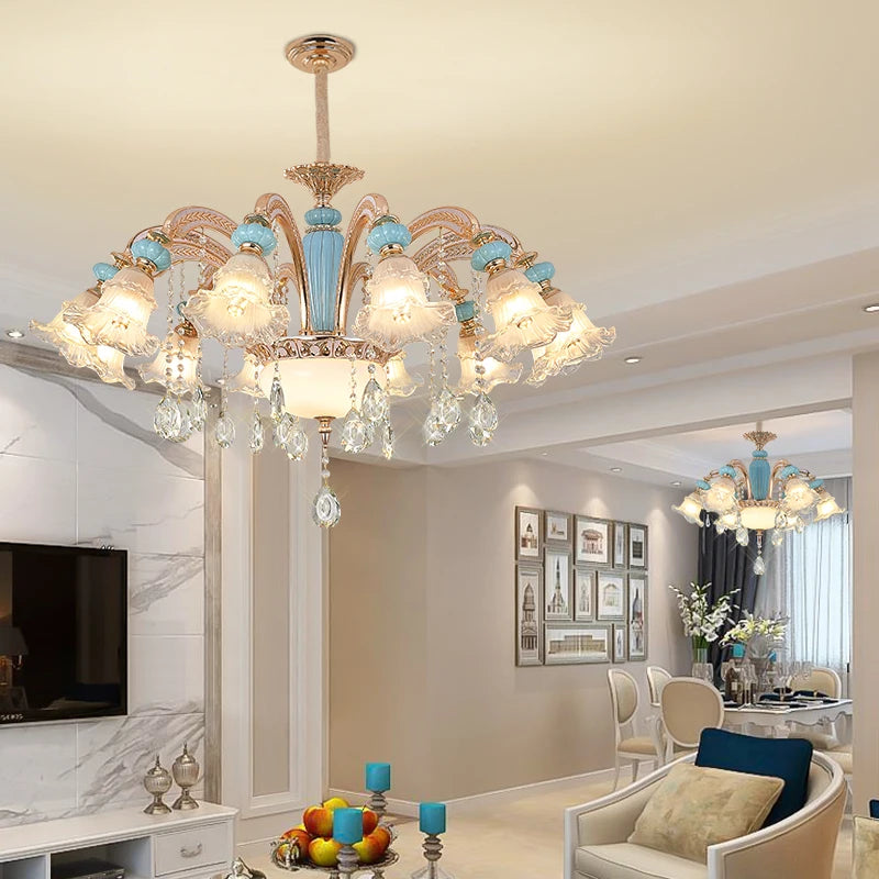 Lustre européen en cristal et céramique