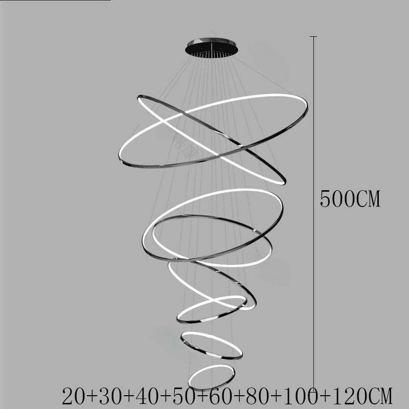 Lustre LED suspendu moderne anneaux design