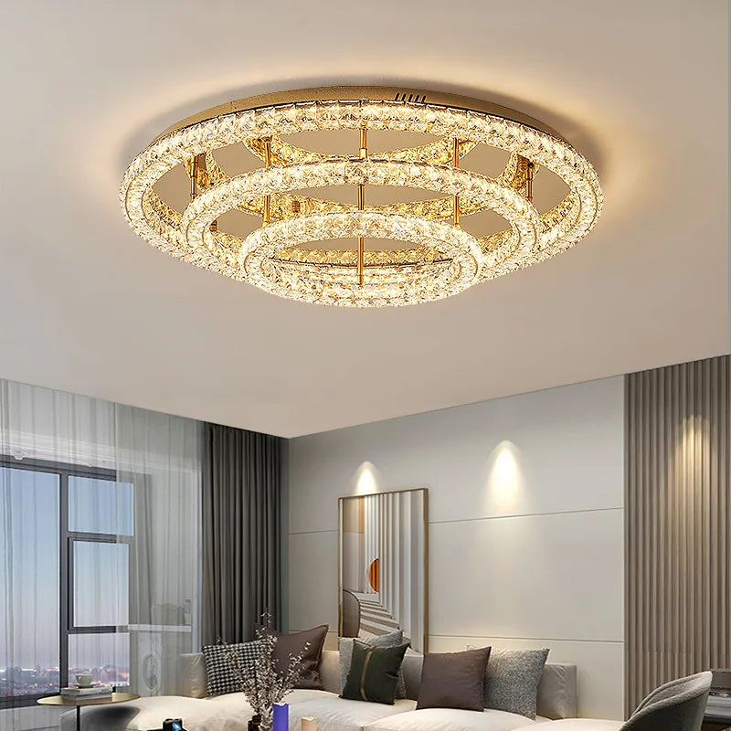 Lustre LED cristal doré rond