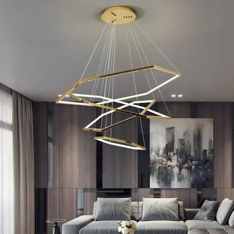 Suspension LED hexagonale dorée
