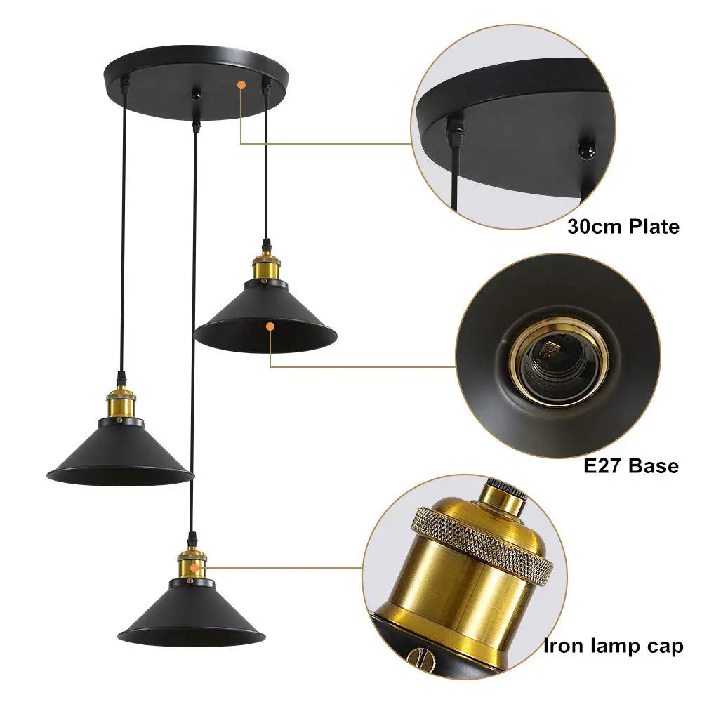 Suspension industrielle noire vintage