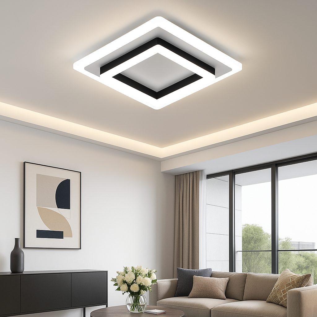 Plafonnier LED carré moderne blanc froid
