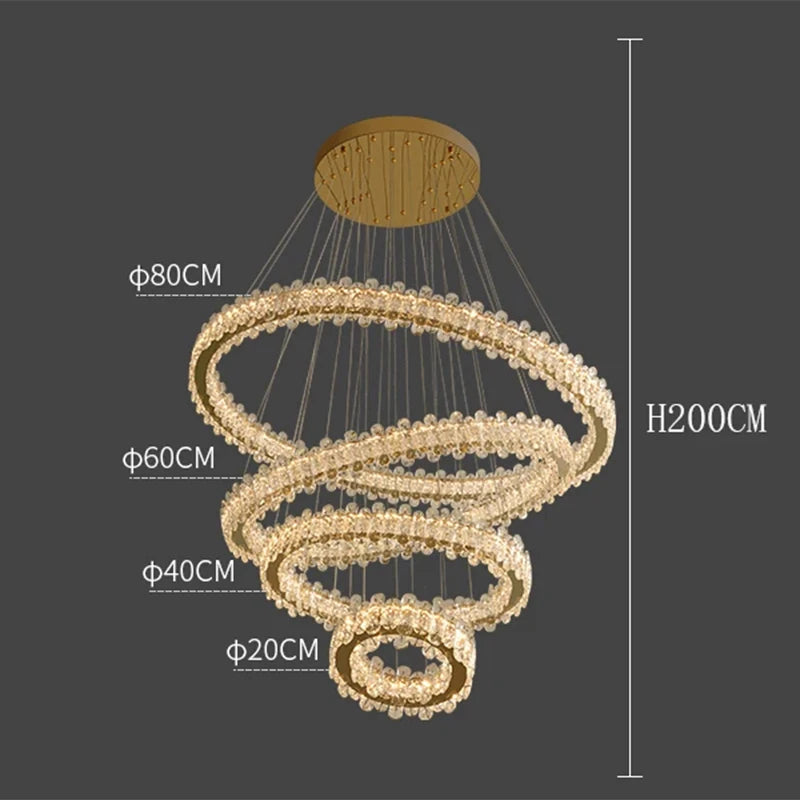 Lustre moderne cristal spiralé – Suspension LED design pour hauts plafonds et escaliers